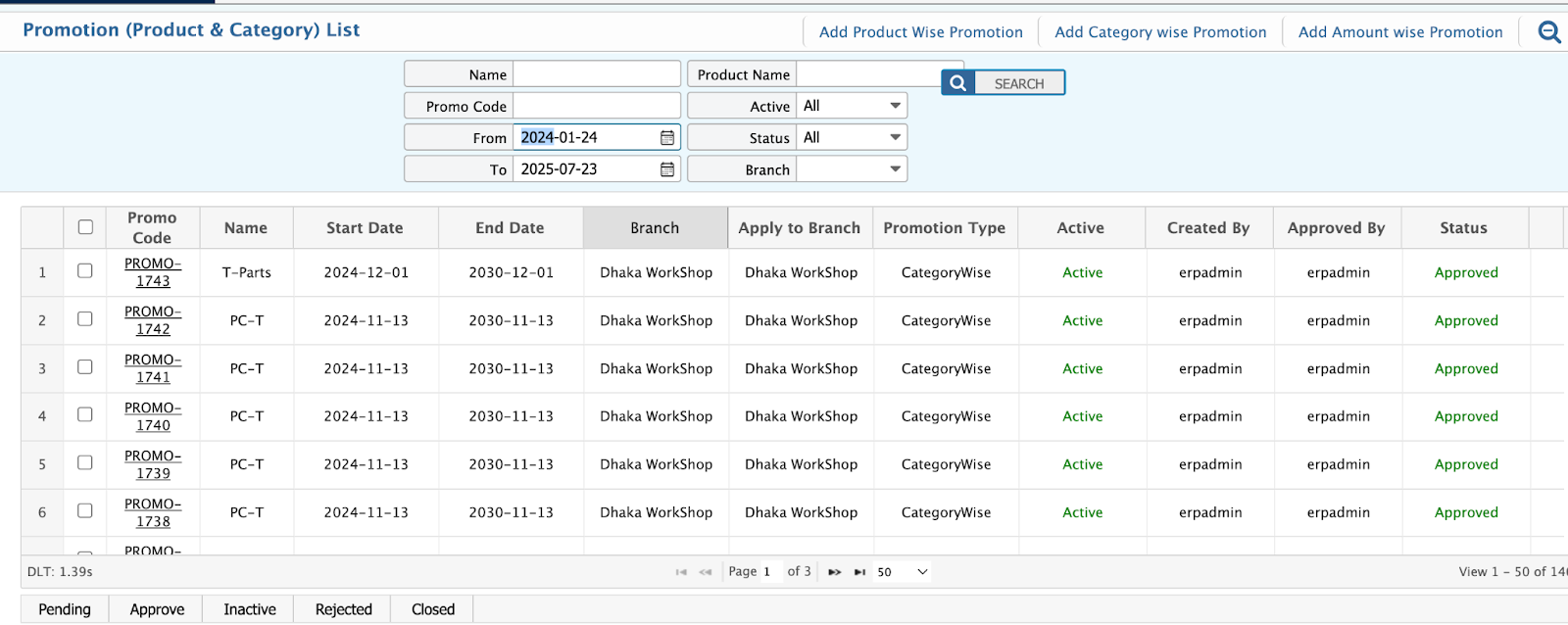 Promotion List with Productcategory &amp; Amount Wise